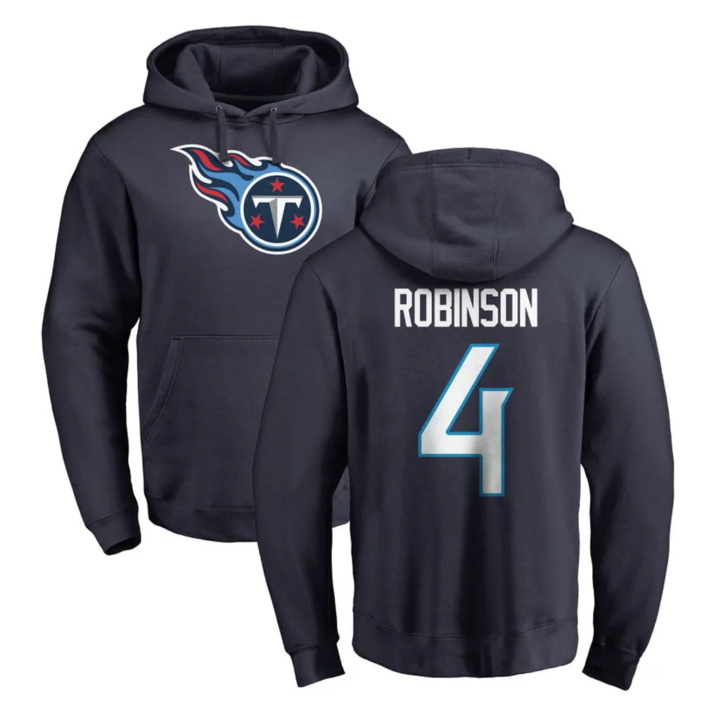 Tocy T.Titans #4 Wan'Dale Robinson Player Navy Logo Pullover Hoodies Home Game Stitched Jerseys