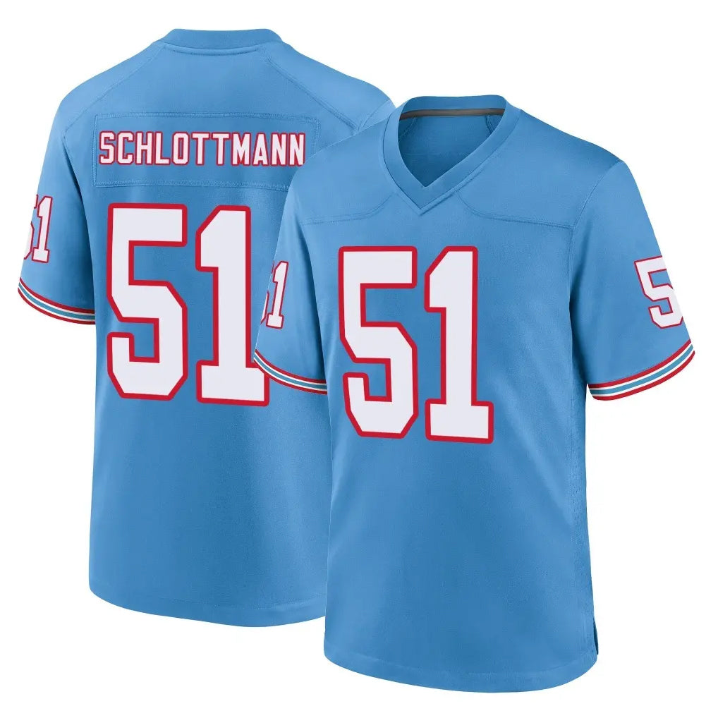 Tocy T.Titans #51 Austin Schlottmann Player Light Blue Oilers Throwback Home Game Stitched Jerseys