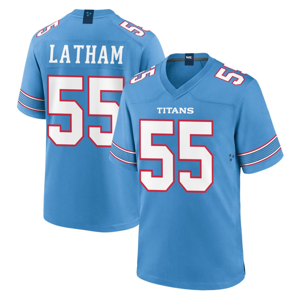 Tocy T.Titans #55 JC Latham Player Light Blue 2026 Game Home Stitched Jerseys