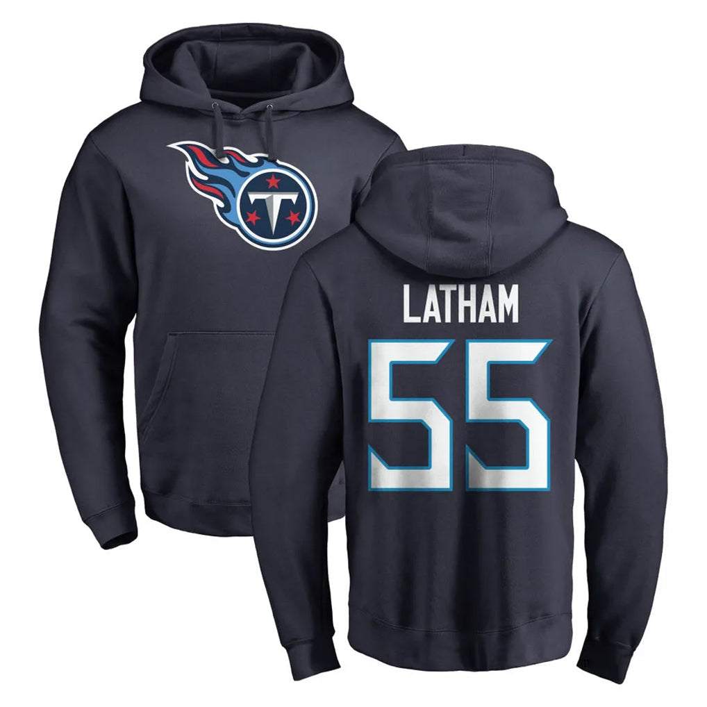 Tocy T.Titans #55 JC Latham Player Navy Logo Pullover Hoodies Home Game Stitched Jerseys