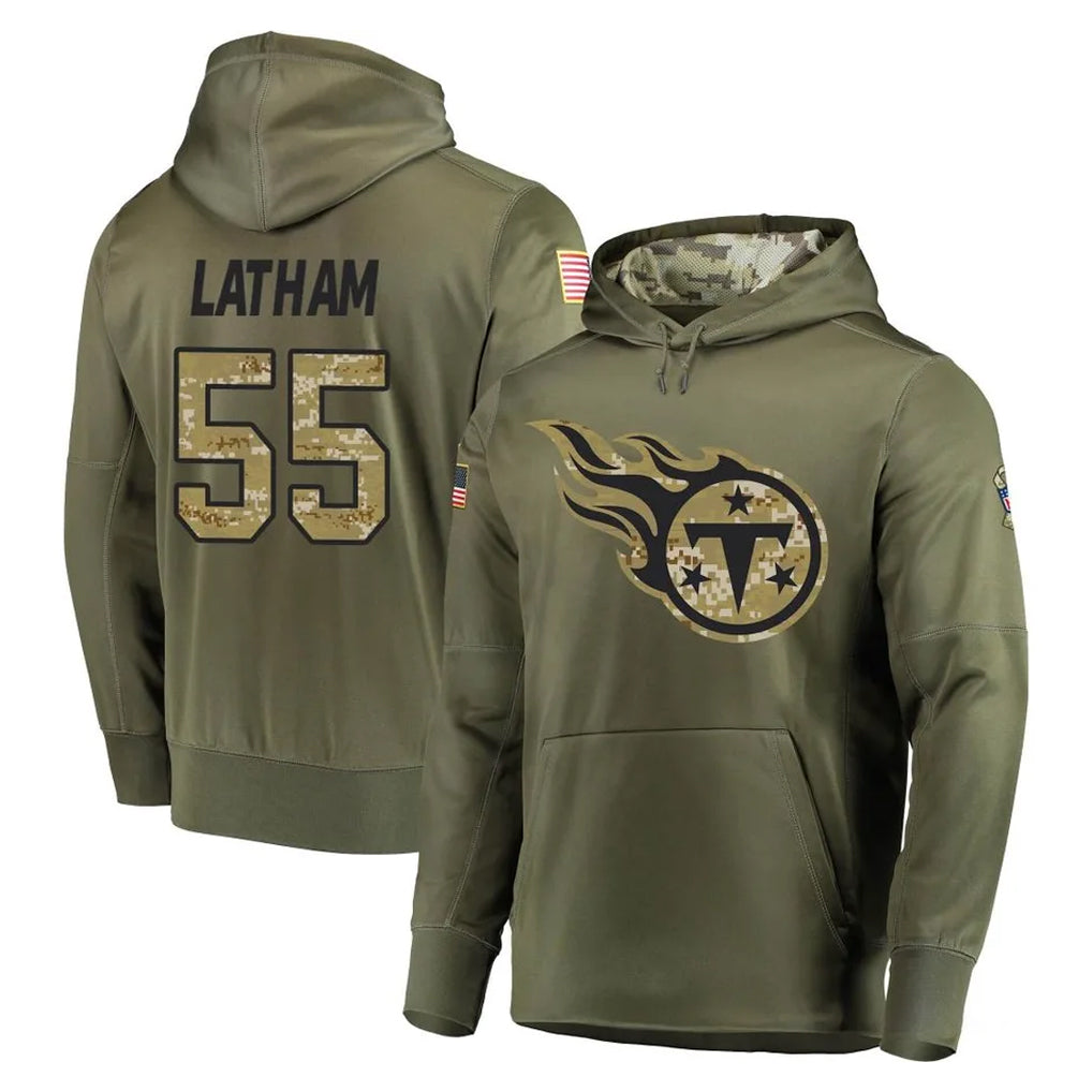 Tocy T.Titans #55 JC Latham Player Olive Salute to Service Pullover Hoodies Home Game Stitched Jerseys
