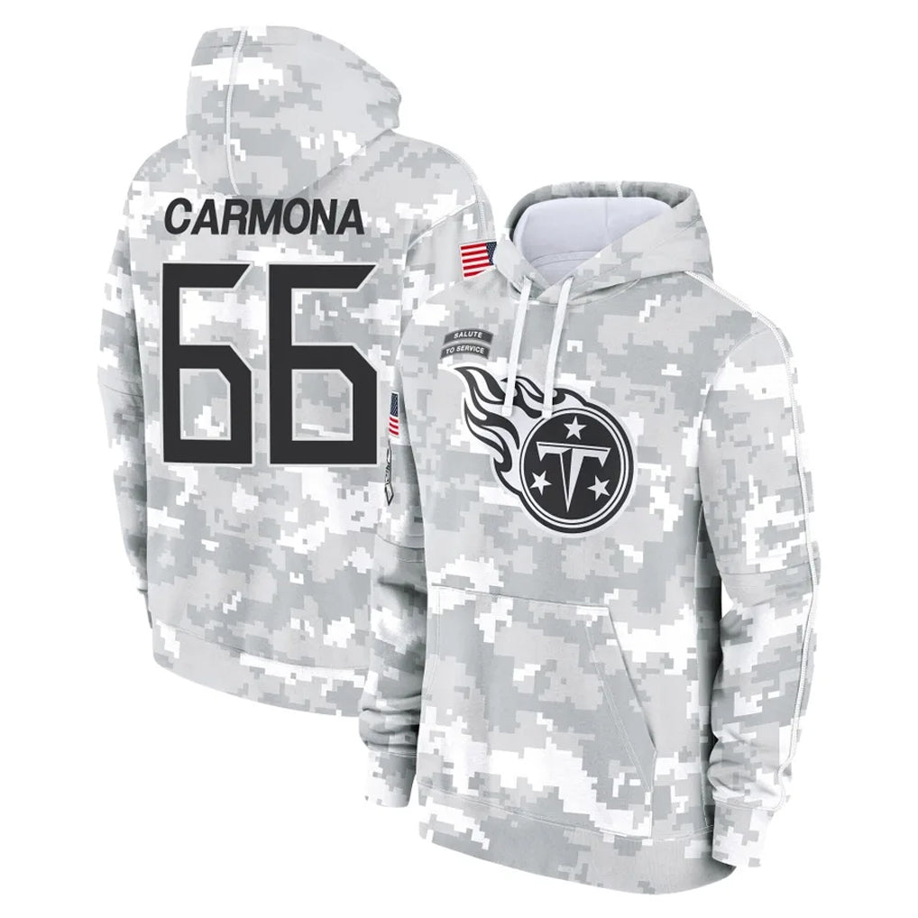 Tocy T.Titans #66 Fernando Carmona Jr. Player Camo Arctic Salute to Service Pullover Hoodies Home Game Stitched Jerseys