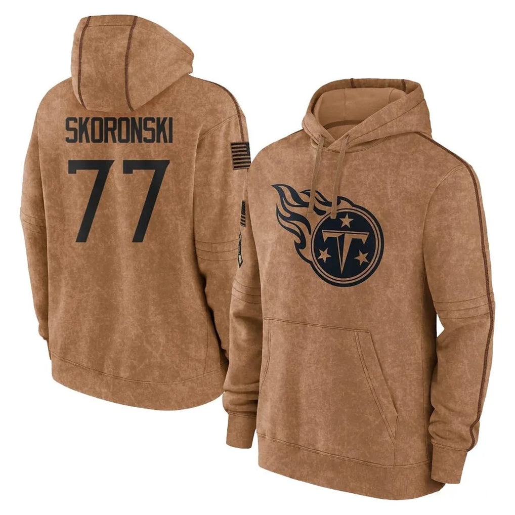 Tocy T.Titans #77 Peter Skoronski Player Brown Salute To Service Club Pullover Hoodies Home Game Stitched Jerseys
