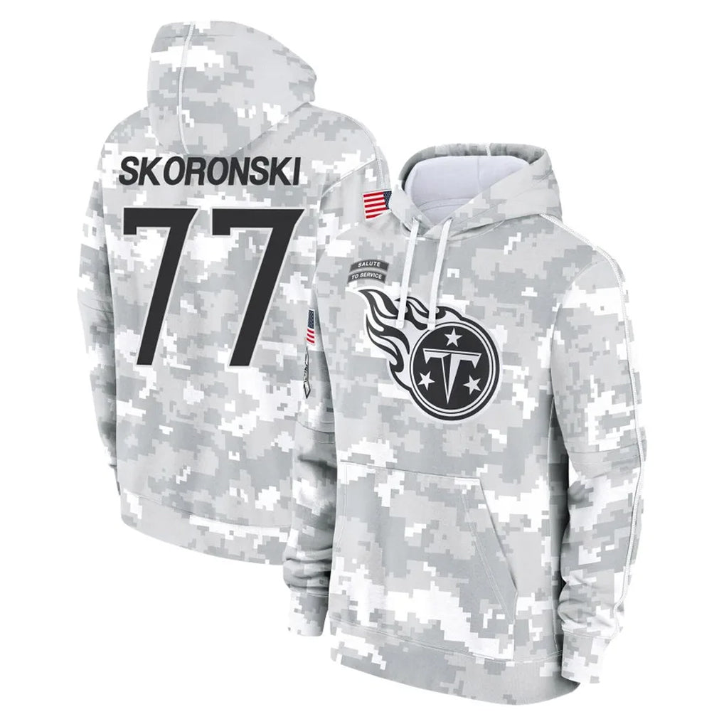 Tocy T.Titans #77 Peter Skoronski Player Camo Arctic Salute to Service Pullover Hoodies Home Game Stitched Jerseys