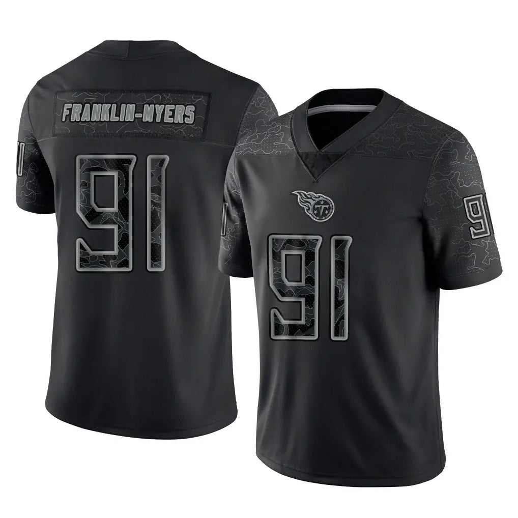 Tocy T.Titans #91 John Franklin-Myers Player Black Limited Reflective Home Game Stitched Jerseys