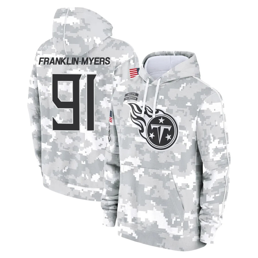 Tocy T.Titans #91 John Franklin-Myers Player Camo Arctic Salute to Service Pullover Hoodies Home Game Stitched Jerseys