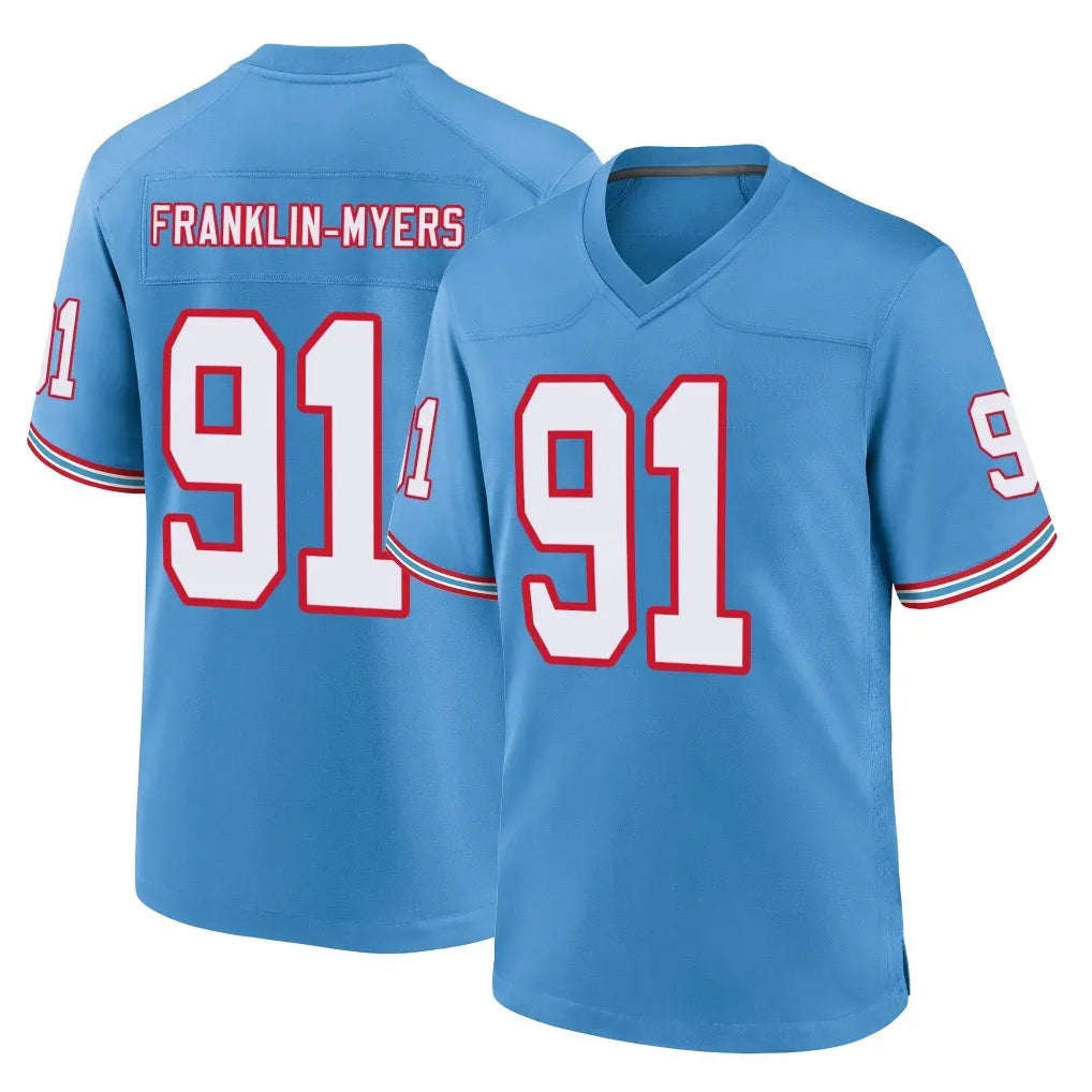 Tocy T.Titans #91 John Franklin-MyersPlayer Light Blue Oilers Throwback Home Game Stitched Jerseys
