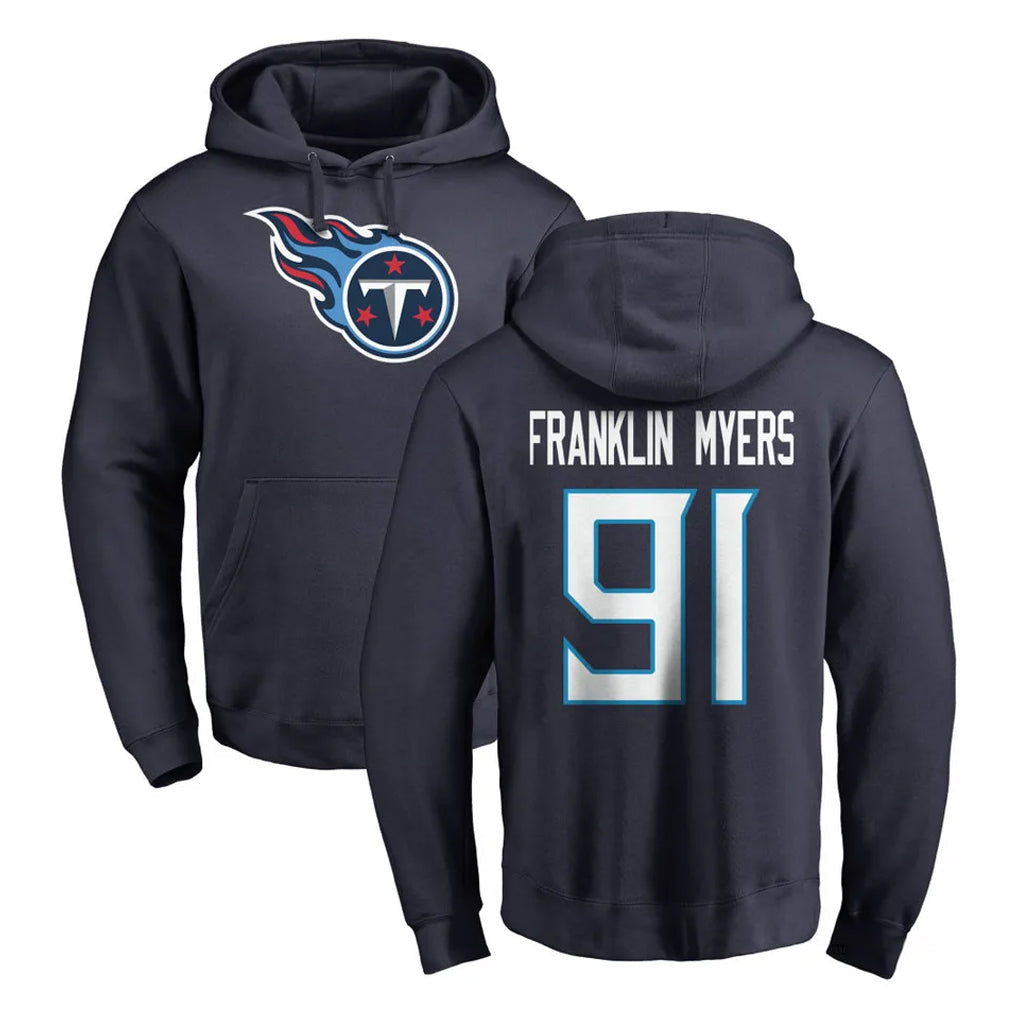 Tocy T.Titans #91 John Franklin-Myers Player Navy Logo Pullover Hoodies Home Game Stitched Jerseys