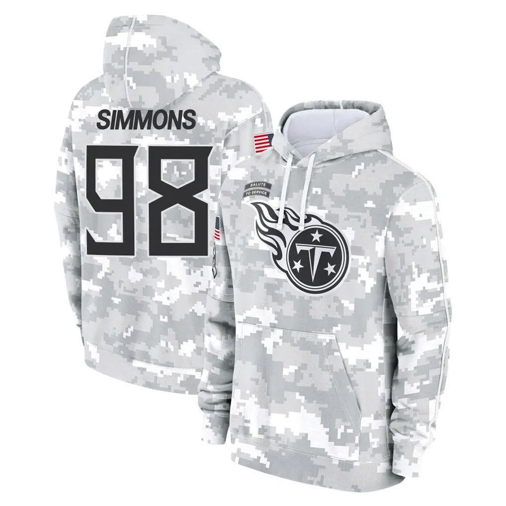 Tocy T.Titans #98 Jeffery Simmons Player Camo Arctic Salute to Service Pullover Hoodies Home Game Stitched Jerseys
