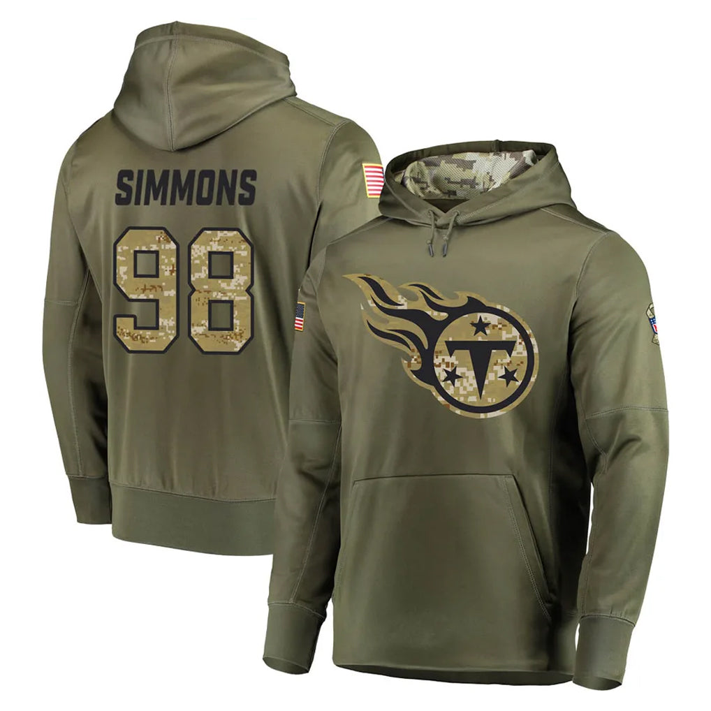 Tocy T.Titans #98 Jeffery Simmons Player Olive Salute to Service Pullover Hoodies Home Game Stitched Jerseys