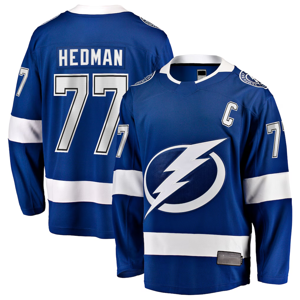 Tocy TB.Lightning #77 Victor Hedman Blue Home Captain Patch Breakaway Jerseys