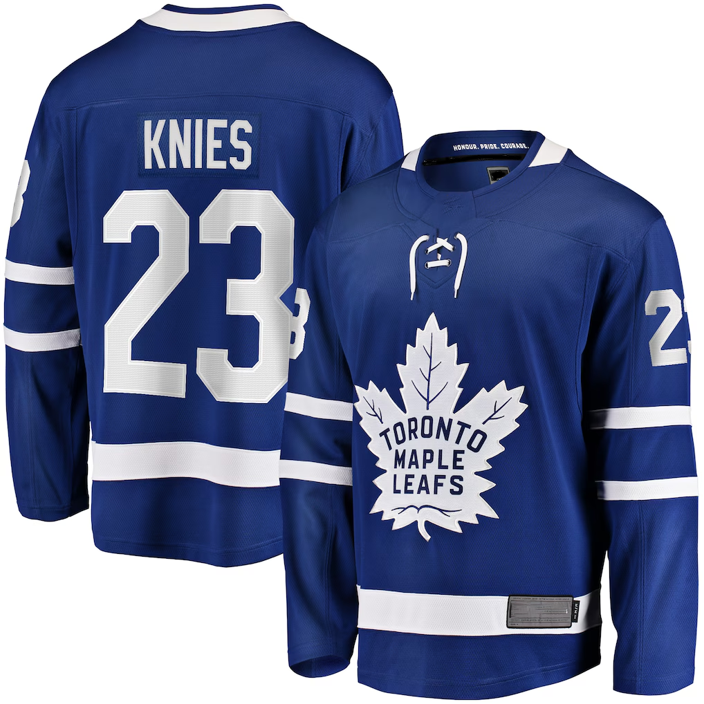 Tocy T.Maple Leafs #23 Matthew Knies Blue Home Premier Breakaway Player Jerseys