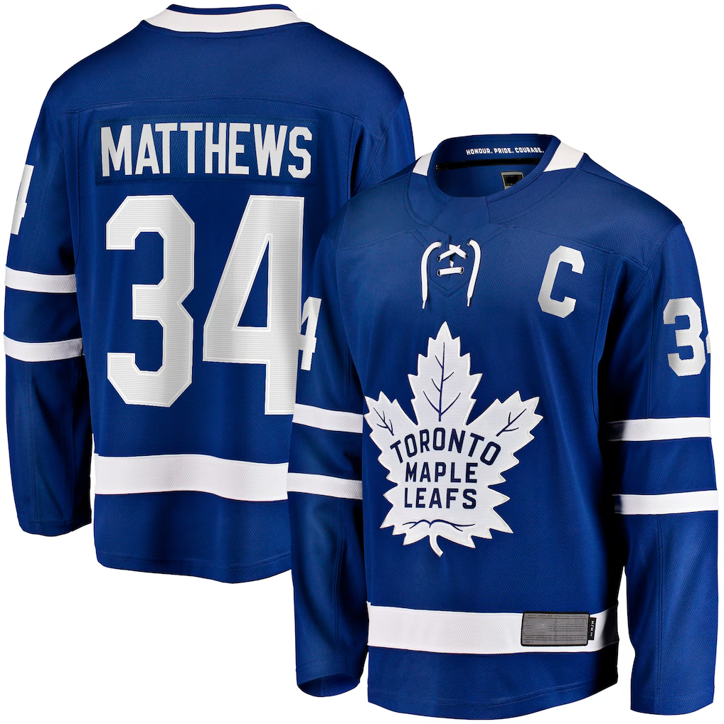Tocy T.Maple Leafs #34 Auston Matthews Blue Captain Patch Home Breakaway Player Jerseys