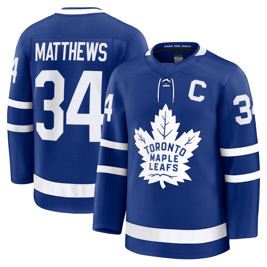 Tocy T.Maple Leafs #34 Auston Matthews Blue Captain Patch Home Premium Jerseys