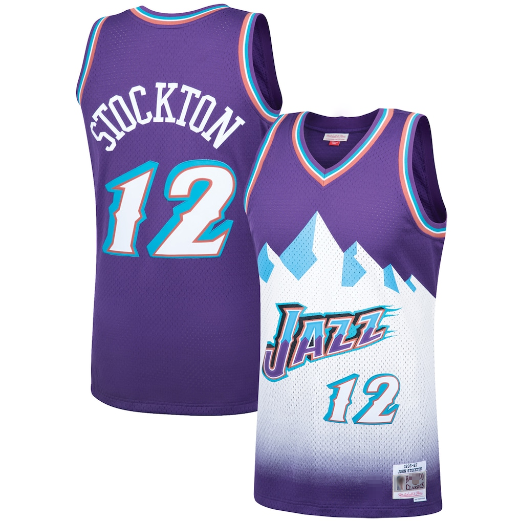tocy U.Jazz #12 John Stockton Mitchell & Ness Purple Hardwood Classics Swingman Jerseys