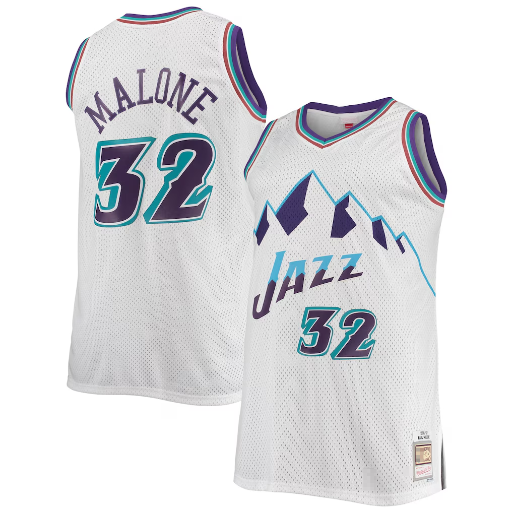tocy U.Jazz #32 Karl Malone Mitchell & Ness White 1996-1997 Big & Tall Hardwood Classics Swingman Jerseys