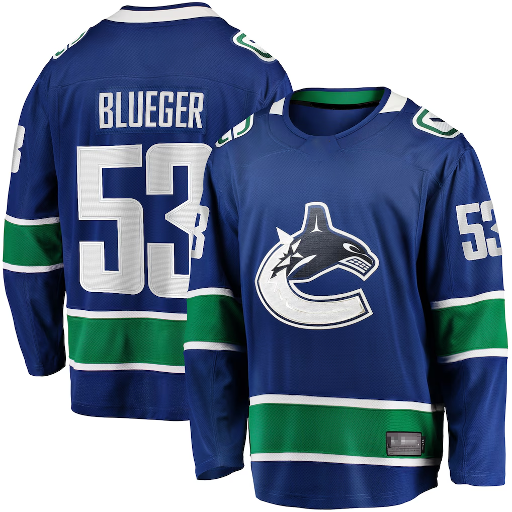 Tocy V.Canucks #53 Teddy Blueger Blue Home Breakaway Jerseys