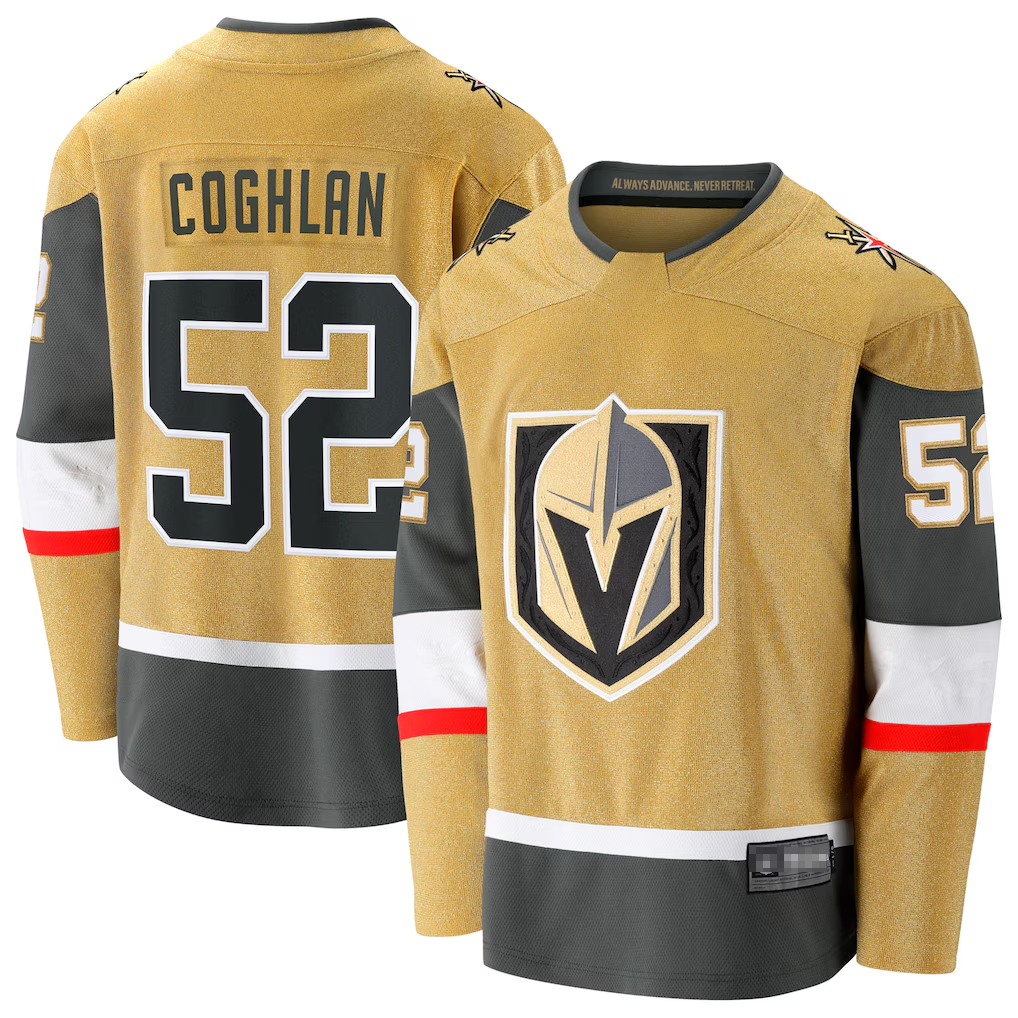 Tocy V.Golden Knights #52 Dylan Coghlan Gold Home Breakaway Jerseys