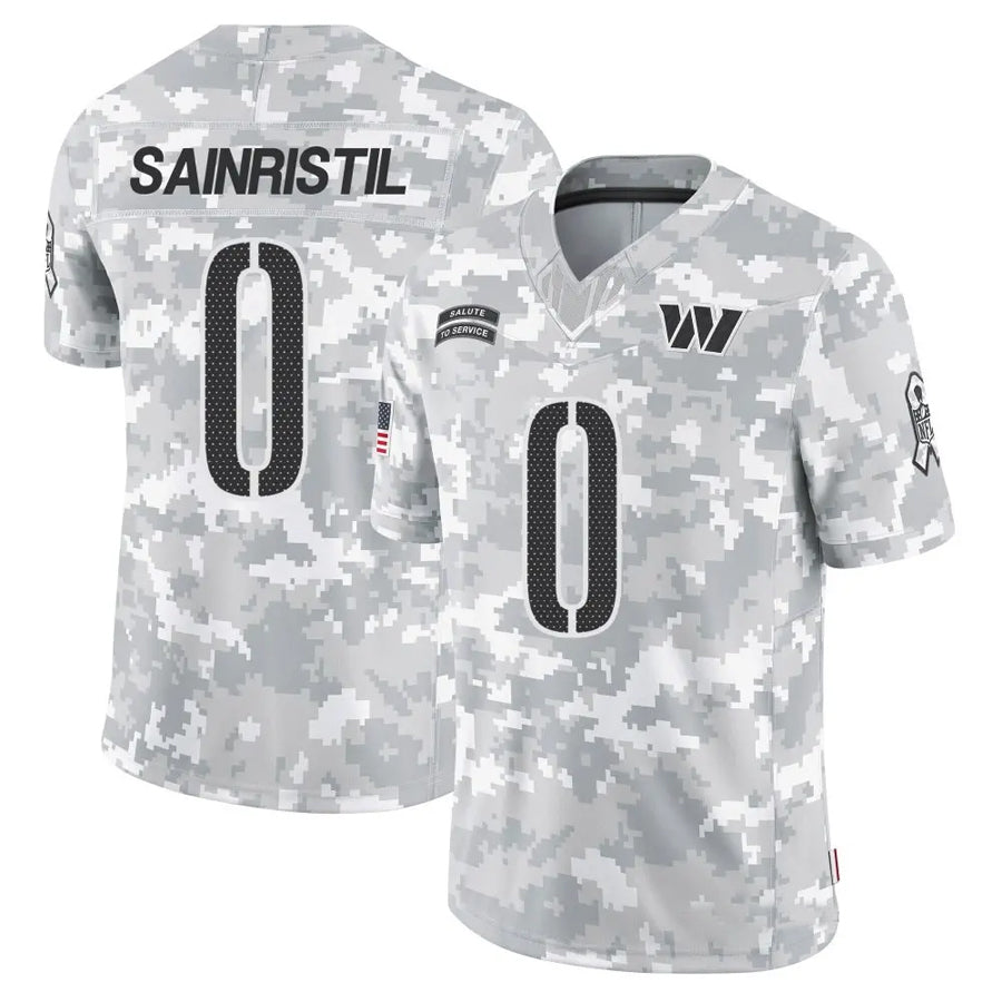 tocy W.Commanders #0 Mike Sainristil Player Arctic Camo Salute to Service Limited Stitched Jerseys