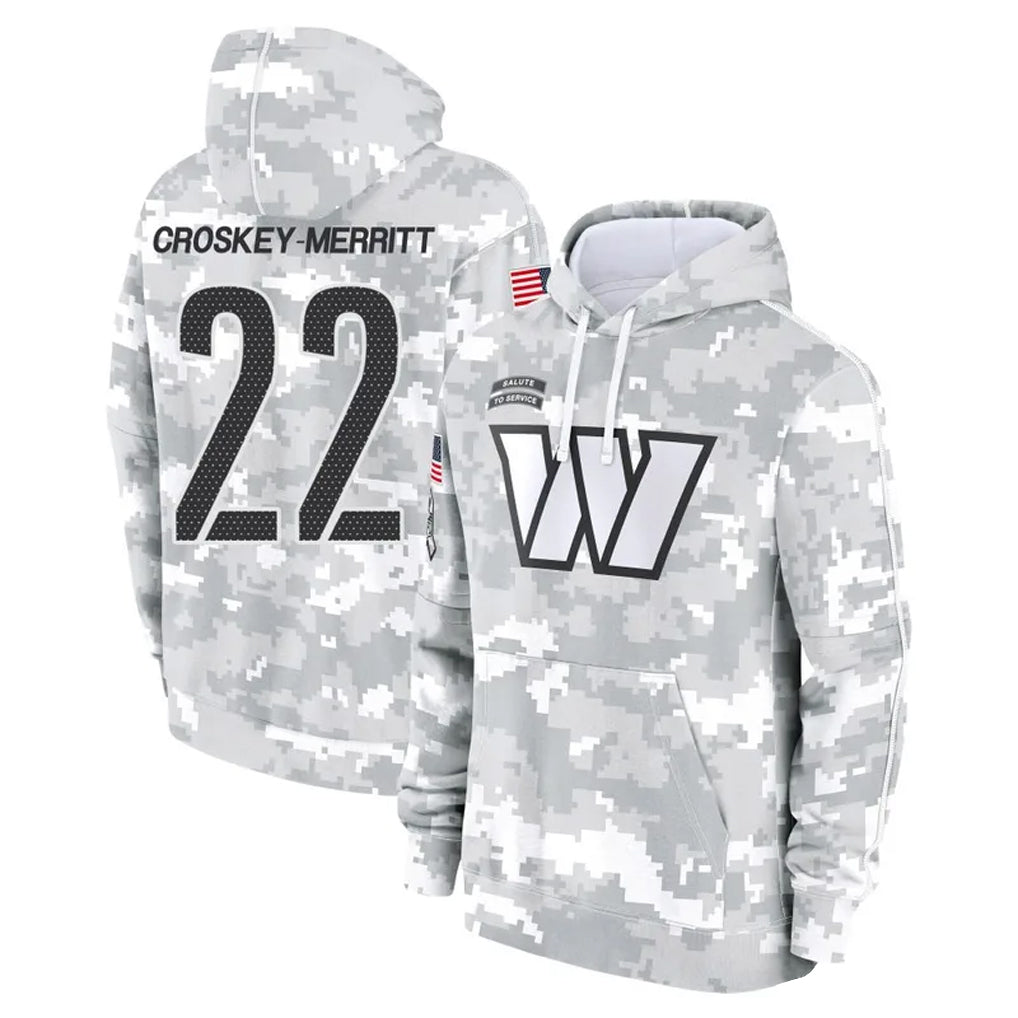 tocy W.Commanders #22 Jacory Croskey-Merritt Player Arctic Camo Salute to Service Hoodies Stitched Jerseys