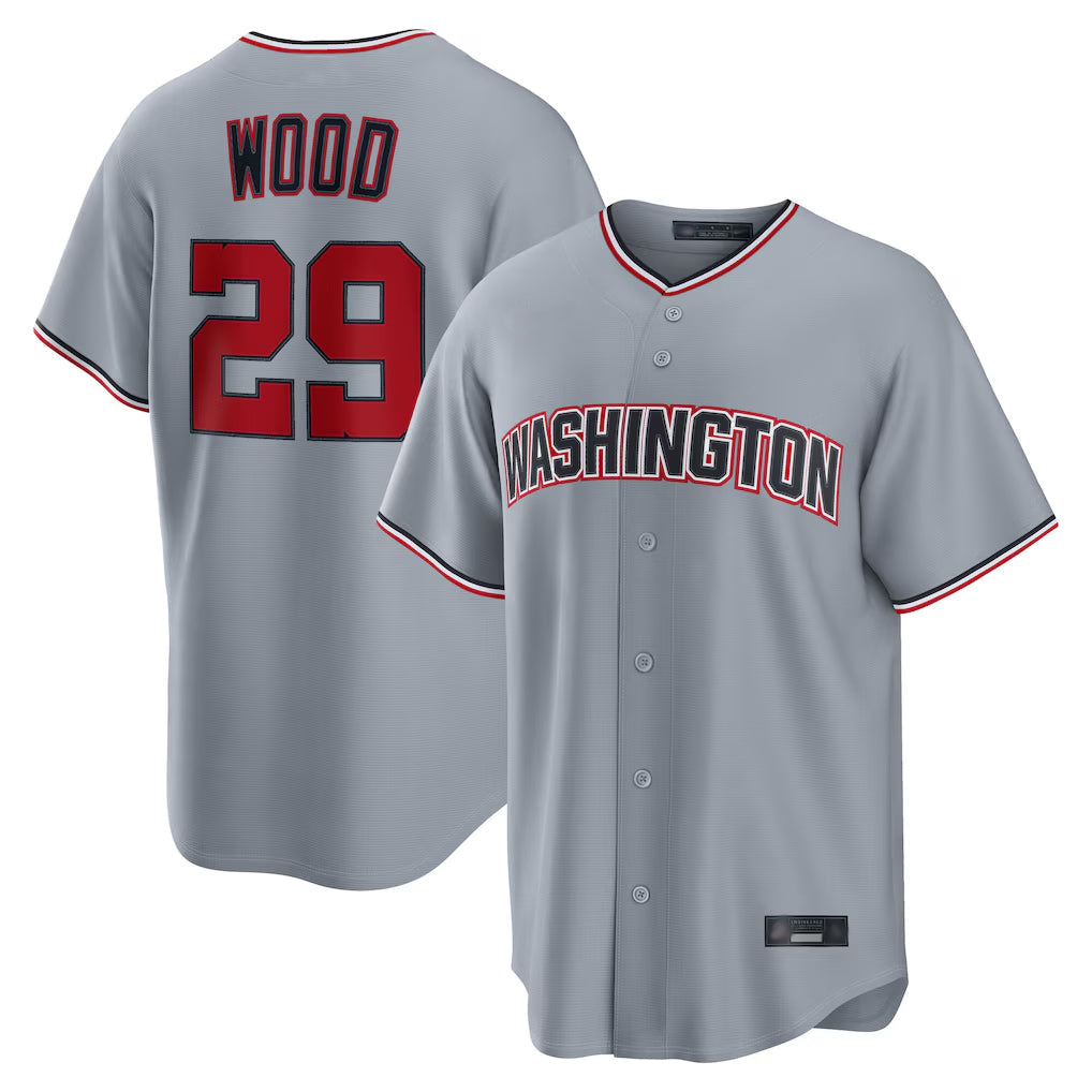 tocy W.Nationals #29 James Wood Player Gray Road Replica Stitched Jerseys
