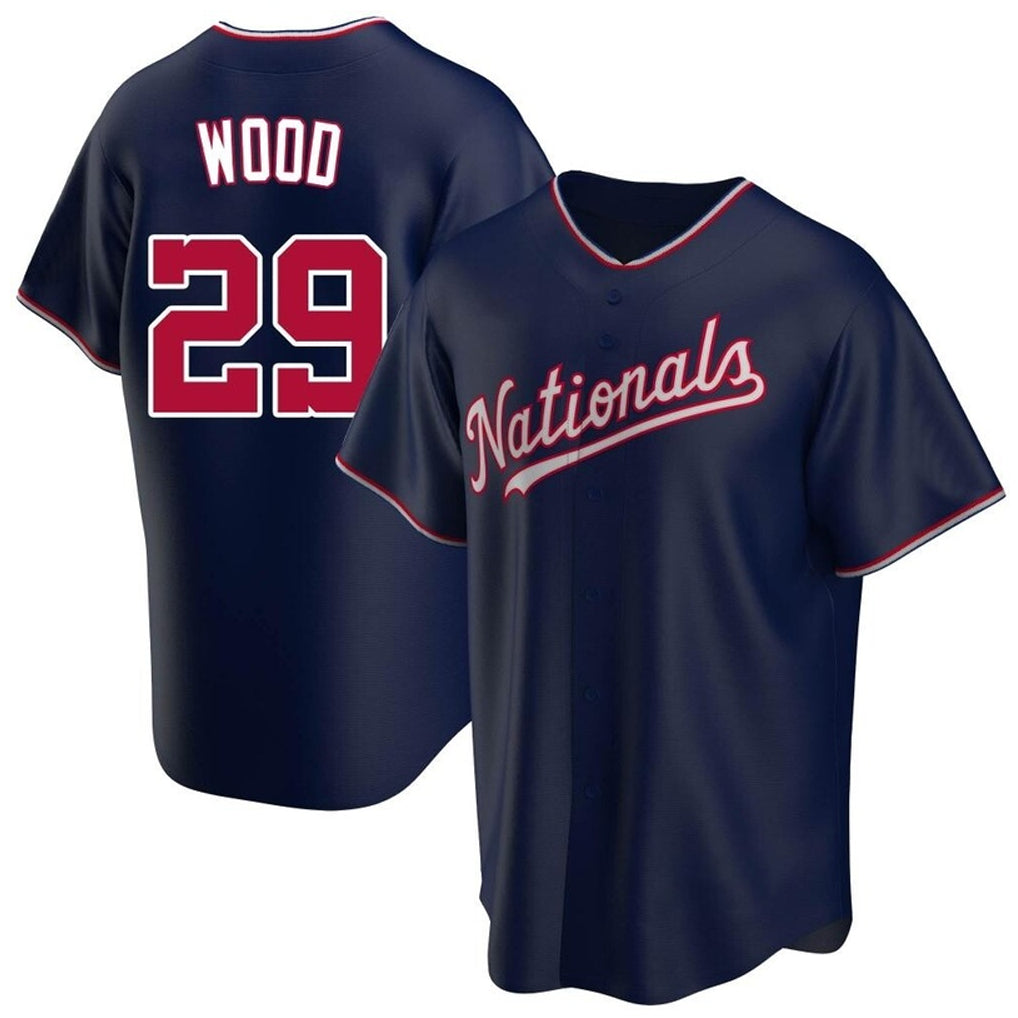 tocy W.Nationals #29 James Wood Player Navy Blue Replica Game Stitched Jerseys