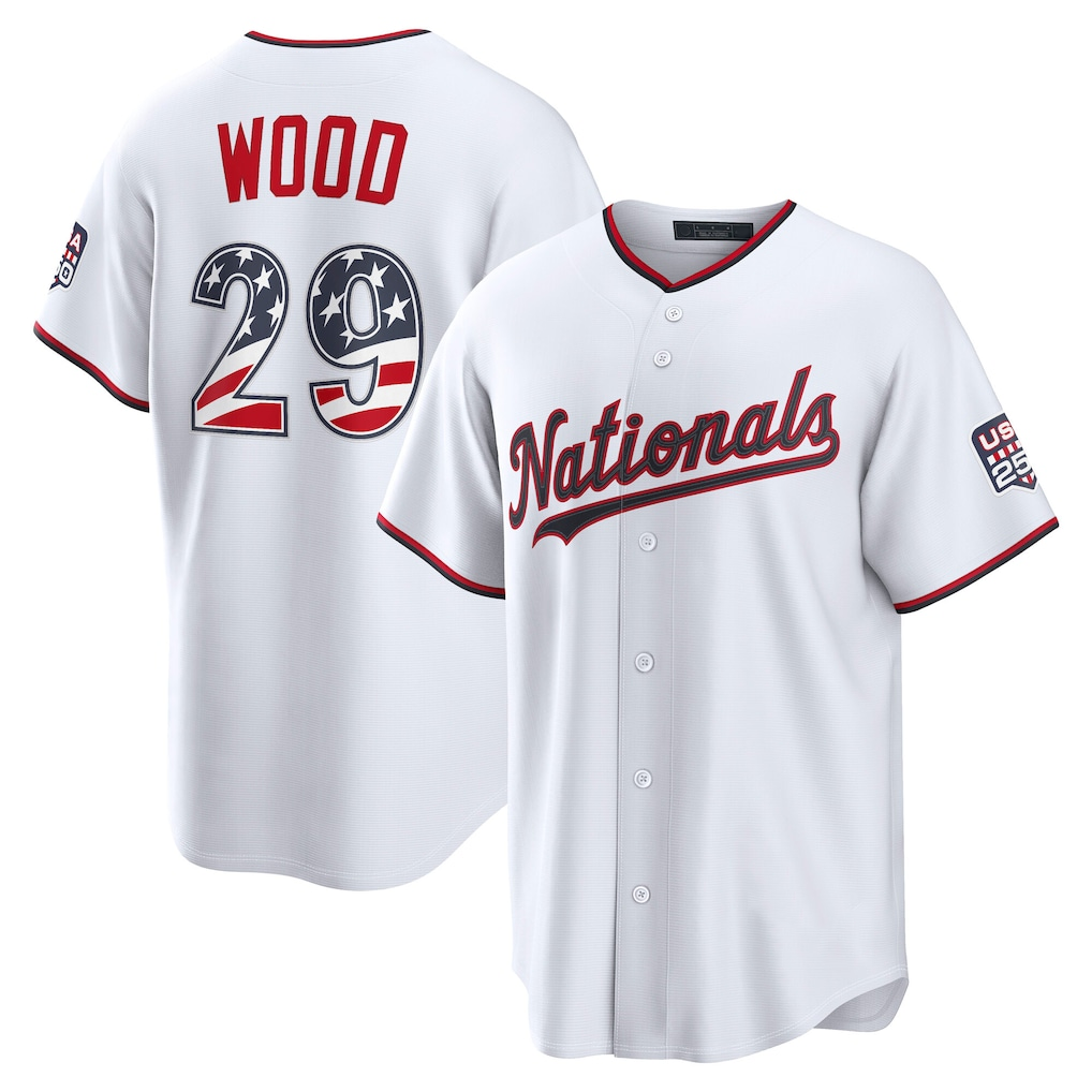 tocy W.Nationals #29 James Wood White USA 250 Fourth of July Home Stadium Jersey