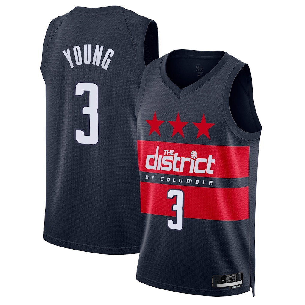 tocy W.Wizards #3 Trae Young Navy Swingman Jerseys - Statement Edition