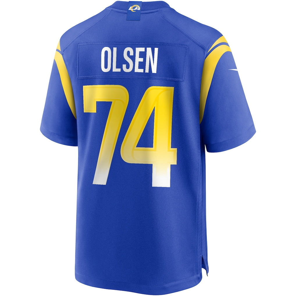 tocy LA.Rams #74 Merlin Olsen Royal Game Retired Player Jersey