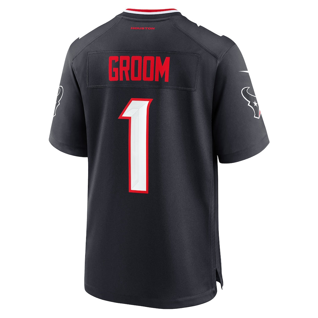 Tocy H.Texans #1 Groom Navy Game Jersey