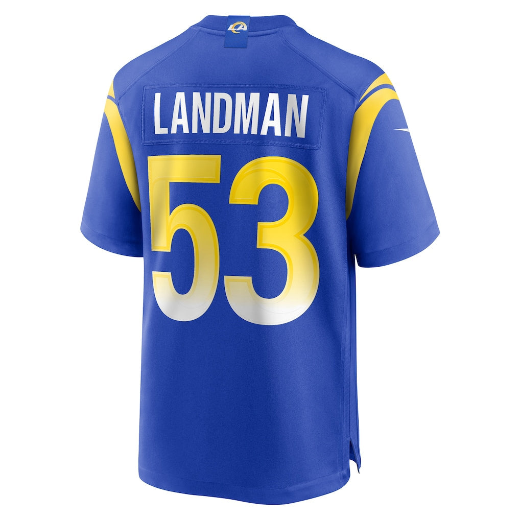 tocy LA.Rams #53 Nate Landman Royal Team Game Jersey